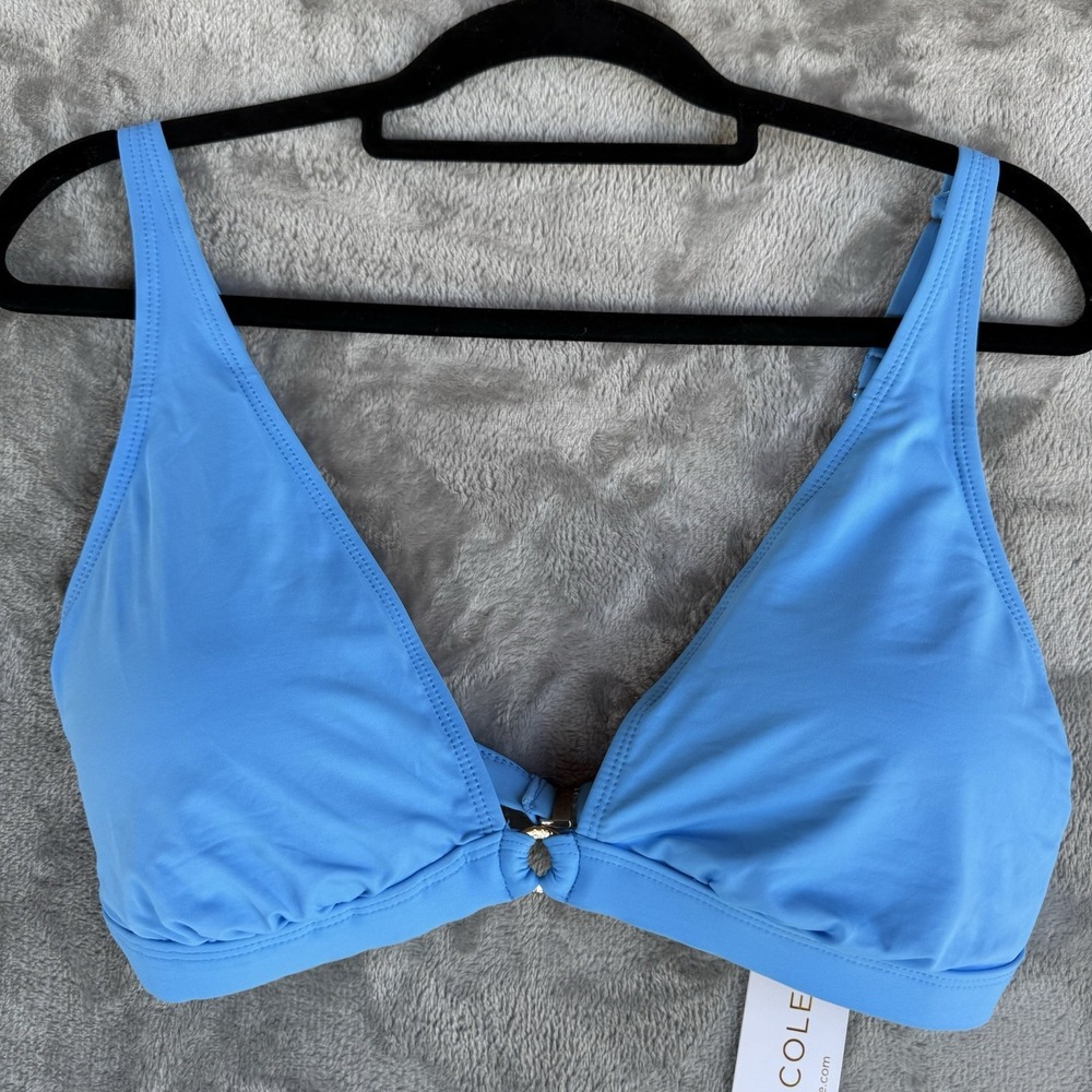Anne Cole XL Blue Halter Bikini Top Ring Accent Keyhole Triangle Swim Top NWT